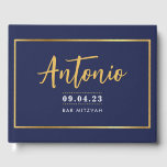 BAR MITZVAH modern faux gold name calligraphy navy Gästebuch<br><div class="desc">by kat massard >>> WWW.SIMPLYSWEETPAPERIE.COM <<<
more matching items in store</div>