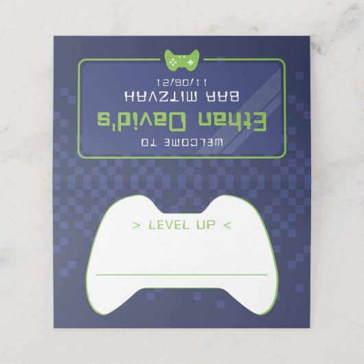 BAR MITZVAH modern gamer control navy neon green Platzkarte (Außenseite Aufgefaltet)