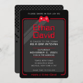 BAR MITZVAH modern gaming controls cool black red Einladung (Vorne/Hinten)