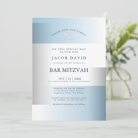 Bar Mitzvah | Modern Gradient Dusty Blue Geometric (Stehend Vorderseite)