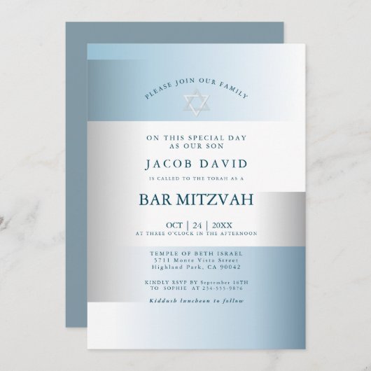 Bar Mitzvah | Modern Gradient Dusty Blue Geometric (Vorne/Hinten)