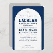 BAR MITZVAH modern minimal arch navy blue white Einladung (Vorne/Hinten)