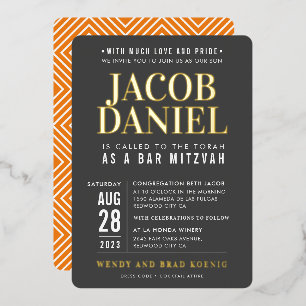BAR MITZVAH modern minimal fett Junge grau orange Folieneinladung
