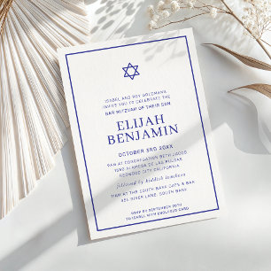 BAR MITZVAH modern minimal Sternrand königsblau Einladung