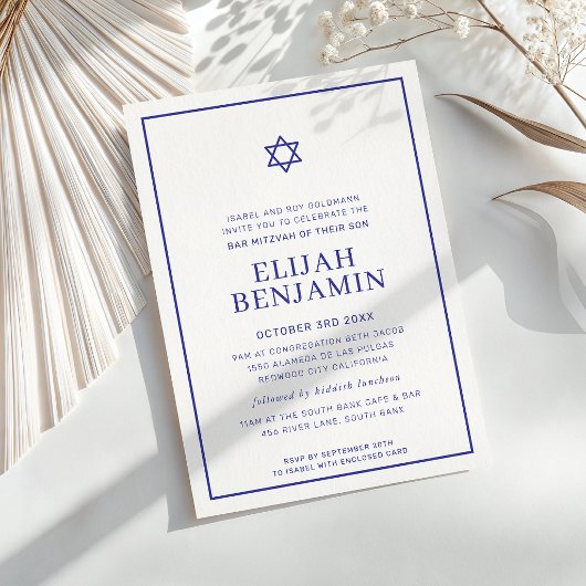 BAR MITZVAH modern minimal Sternrand königsblau Einladung