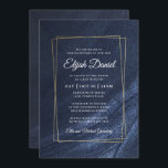 Bar Mitzvah Modern Monogram Gold Frame Einladung<br><div class="desc">Besteht aus eleganter Serif- und Cursive-Skripttypografie auf goldenem Rahmen und dunkelblauem Hintergrund

Entworfen von Select Party Supplies,  exklusiv für Zazzle.

Abrufbar unter:http://www.zazzle.com/selectpartysupplies</div>