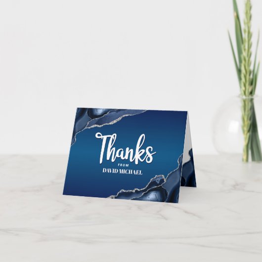Bar Mitzvah Modern Navy Blue Ombre Agate Script Dankeskarte (Vorderseite)