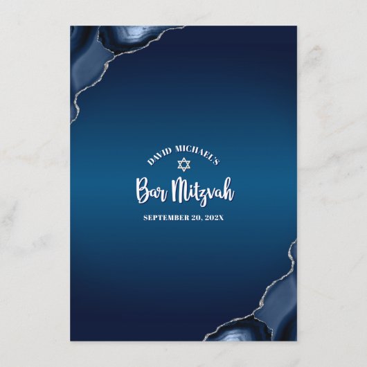 Bar Mitzvah Modern Navy Blue Ombre Agate Script Menükarte (Rückseite)
