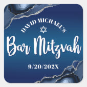 Bar Mitzvah Modern Navy Blue Ombre Agate Script Quadratischer Aufkleber (Vorderseite)