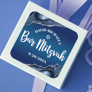 Bar Mitzvah Modern Navy Blue Ombre Agate Script Quadratischer Aufkleber