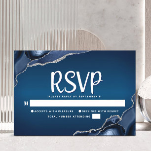 Bar Mitzvah Modern Navy Blue Ombre Agate Script RSVP Karte
