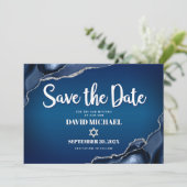 Bar Mitzvah Modern Navy Blue Ombre Agate Script Save The Date (Stehend Vorderseite)