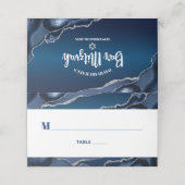 Bar Mitzvah Modern Navy Blue Ombre Silver Agate Platzkarte (Außenseite Aufgefaltet)