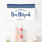 Bar Mitzvah Modern Navy Blue Silver Tallit Script Banner (Insitu)