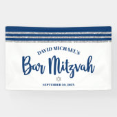 Bar Mitzvah Modern Navy Blue Silver Tallit Script Banner (Horizontal)