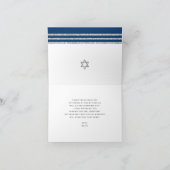 Bar Mitzvah Modern Navy Blue Silver Tallit Script Dankeskarte (Innenseite)