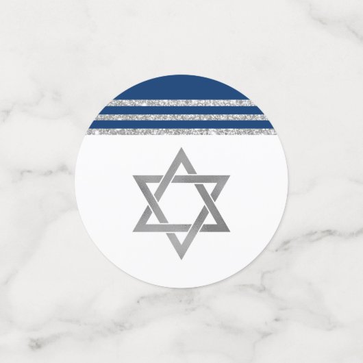Bar Mitzvah Modern Navy Blue Silver Tallit Script Konfetti (Klein Vorderseite)