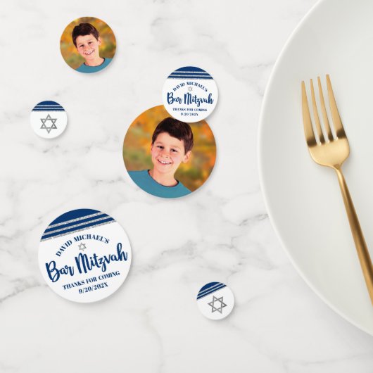 Bar Mitzvah Modern Navy Blue Silver Tallit Script Konfetti (Gruppe)