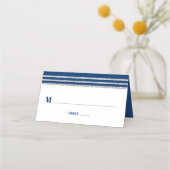 Bar Mitzvah Modern Navy Blue Silver Tallit Script Platzkarte (Vorderseite)