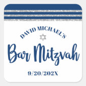 Bar Mitzvah Modern Navy Blue Silver Tallit Script Quadratischer Aufkleber (Vorderseite)