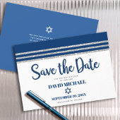 Bar Mitzvah Modern Navy Blue Silver Tallit Script Save The Date