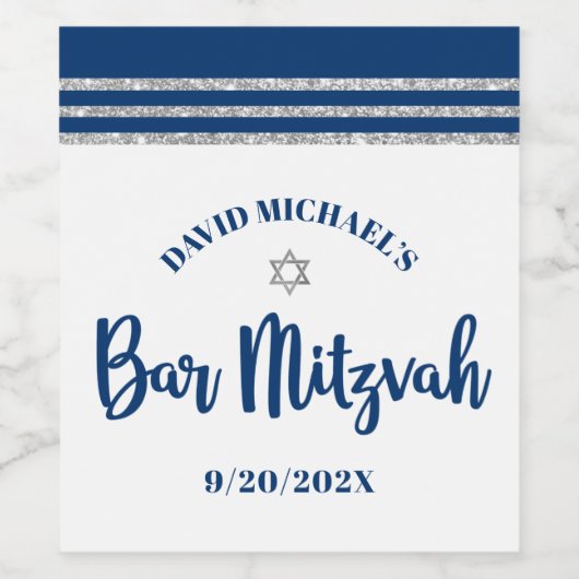 Bar Mitzvah Modern Navy Blue Silver Tallit Script Weinetikett (Einzelnes Label)