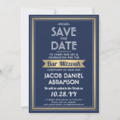 Bar Mitzvah Modern Navy Blue White Imitats Gold Save The Date (Vorderseite)