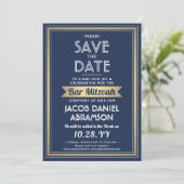 Bar Mitzvah Modern Navy Blue White Imitats Gold Save The Date (Stehend Vorderseite)