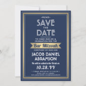 Bar Mitzvah Modern Navy Blue White Imitats Gold Save The Date (Vorderseite)