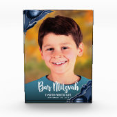 Bar Mitzvah Modern Script Navy Blue Agate Keepake Fotoblock (Vorderseite)