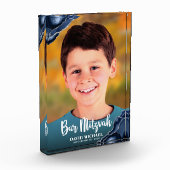 Bar Mitzvah Modern Script Navy Blue Agate Keepake Fotoblock (Links)