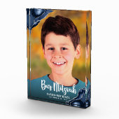 Bar Mitzvah Modern Script Navy Blue Agate Keepake Fotoblock (Rechts)