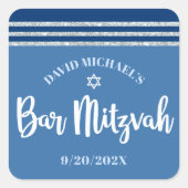 Bar Mitzvah Modern Silver Blue Tallit Fett Script Quadratischer Aufkleber (Vorderseite)
