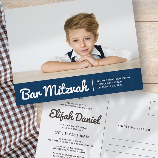 Bar Mitzvah Modern Simple Custom Foto Einladung