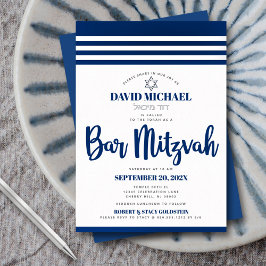 Bar Mitzvah Modern Tallit Navy Script Real Silver Folieneinladung