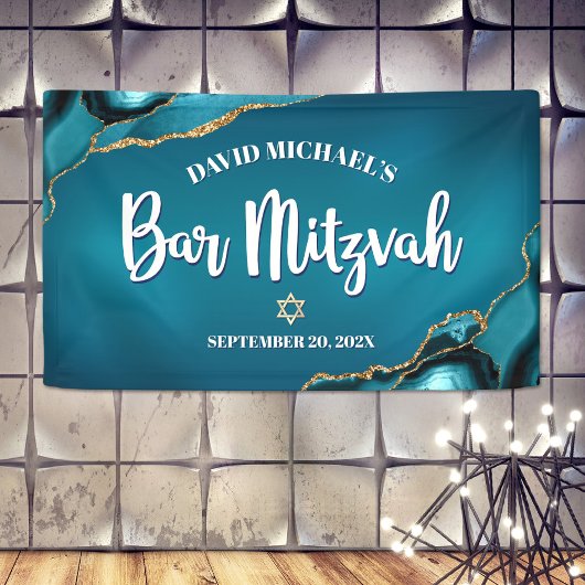 Bar Mitzvah Modern Turquoise Ombre Agate Script Banner