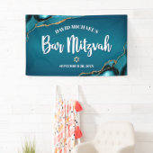 Bar Mitzvah Modern Turquoise Ombre Agate Script Banner (Insitu)