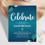 Bar Mitzvah Modern Turquoise Ombre Agate Script Begleitkarte<br><div class="desc">Seien Sie stolz, freuen Sie sich und präsentieren Sie diesen Meilenstein Ihres Lieblings-Bar Mitzvah! Fügen Sie diese coole, einzigartige, moderne, personalisierte Einlage für zusätzliche Informationen zu Ihrer Veranstaltung ein. Die Typografie der weißen Schrift und die Imitate goldener Stern von David überlagern einen tieftürkisfarbenen, aquamarinen, dunkelblauen Hintergrund mit türkisblauem Age, die...</div>