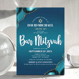 Bar Mitzvah Modern Turquoise Ombre Agate Script Einladung