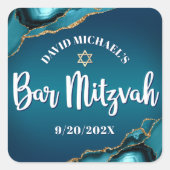 Bar Mitzvah Modern Turquoise Ombre Agate Script Quadratischer Aufkleber (Vorderseite)
