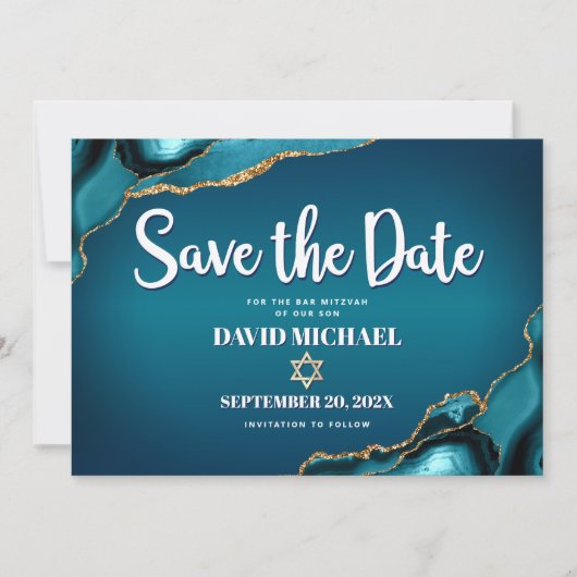 Bar Mitzvah Modern Turquoise Ombre Agate Script Save The Date (Vorderseite)