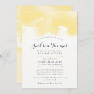 BAR MITZVAH Moderne blassgelbe graue Wasserfarbe Einladung
