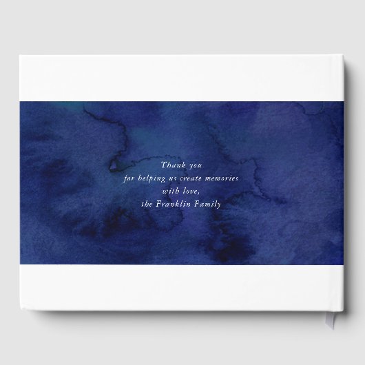 BAR MITZVAH Moderne blaue Aquarellgoldschrift Gästebuch (Rückseite)