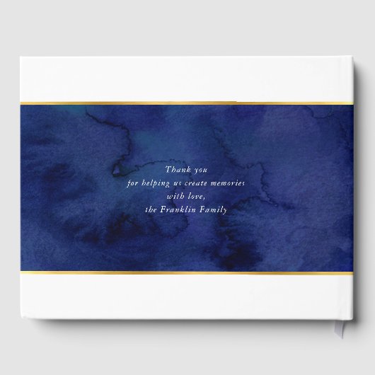 BAR MITZVAH Moderne blaue Aquarellgoldschrift Gästebuch (Rückseite)