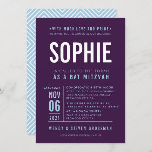 BAR MITZVAH Moderne Blockbauweise Aubergine blass Einladung