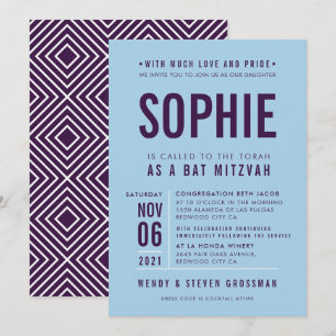 BAR MITZVAH Moderne Blockbauweise Aubergine Bluebe Einladung