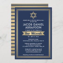 Bar Mitzvah Moderne Elegant Marine Blue White & Go Einladung