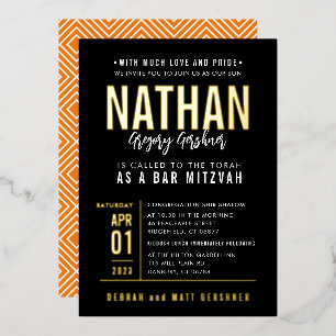 BAR MITZVAH moderne, fette Blockschrift schwarz or Folieneinladung