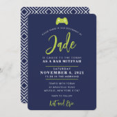 BAR MITZVAH Moderne Gaming Kontrolle Limone grün Einladung (Vorne/Hinten)