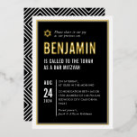 BAR MITZVAH moderne geometrische Minimalgeometrie  Folieneinladung<br><div class="desc">durch kat massard Moderne Einladung mit "glänzender Goldfolie" für die MITZVAH Kinderfeier. Einfach die Vorlage selbst aktualisieren E-Mail-Adresse für passende Elemente und alternative Farbschemas - kat@simplysweetpaperie.com</div>